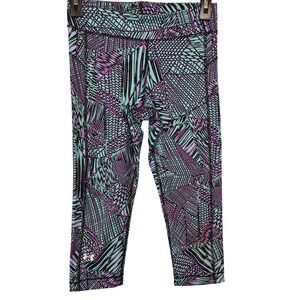 Under Armour HeatGear Womens S Compression Leggings Abstract Print Teal Purple